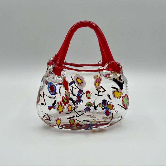 Vintage Hand Blown Purse Vase Floral Millefiori Art Glass Crystal Murano Style - Picture 5 of 13